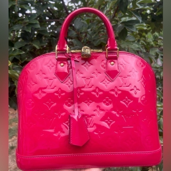 Louis Vuitton Pink Rose Indian Raspberry Leather Monogram Vernis Alma Bag New - Picture 6 of 17